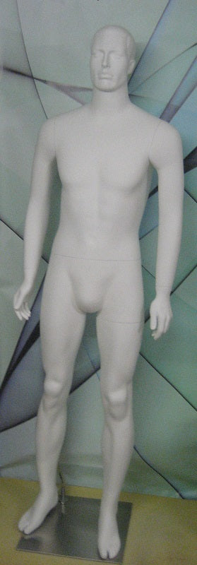 Schaufensterpuppe männlich, abstrakt, weiss mit skulpturierten Haaren